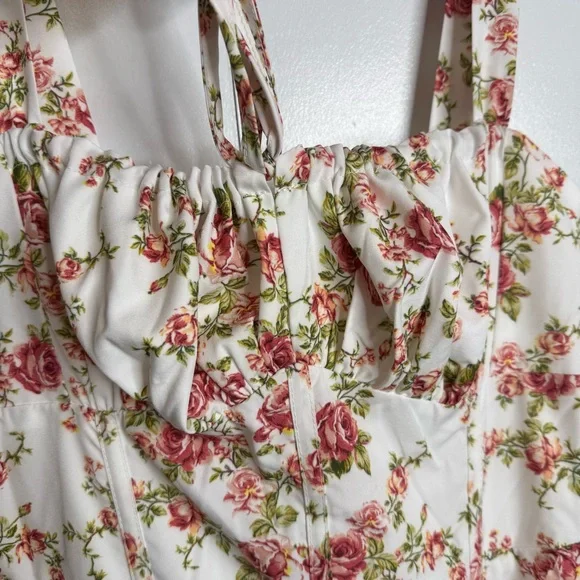 Commense Rosebud Floral Midi Sundress White Pink Slit Corset Small NWT - Picture 12 of 15